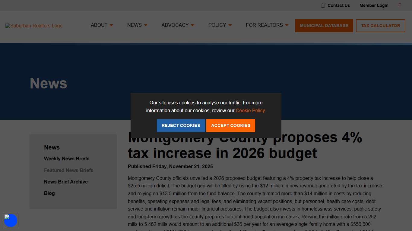 Montgomery County proposes 4% tax increase in 2026 budget - SRA: Suburban Realtors Alliance