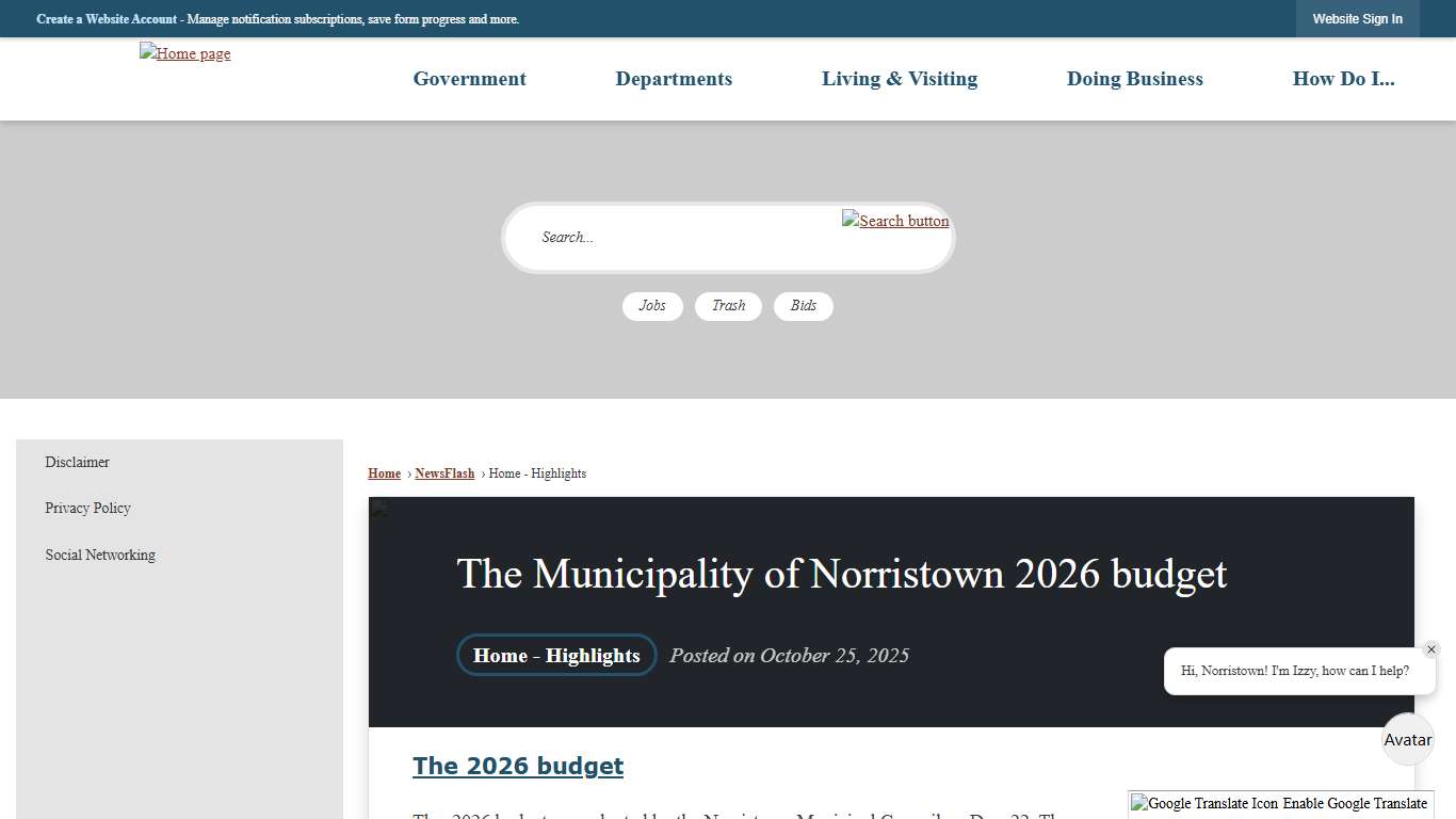 The Municipality of Norristown 2026 budget • Norristown, PA
