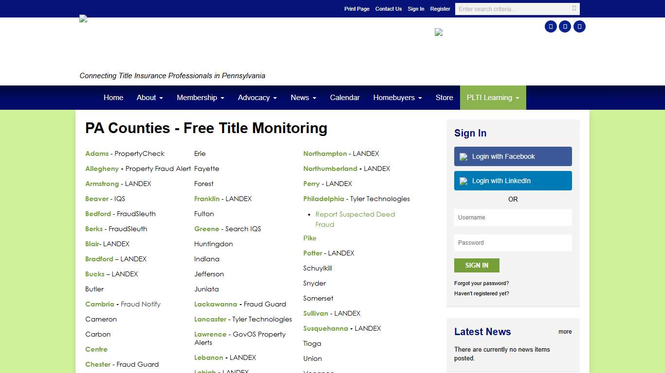 Title Monitoring Counties - Pennsylvania Land Title Association